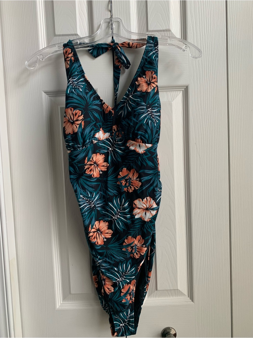 Lole Floral Halter One-Piece Swimsuit - Teal & Coral- SZ 10